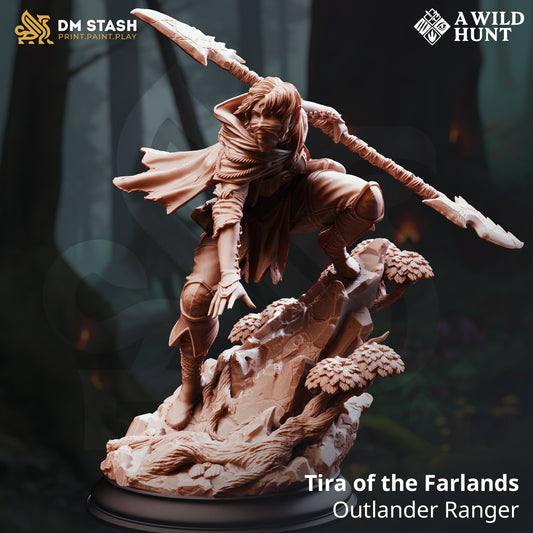 Image shows a 3D render of a elf ranger gaming miniature.