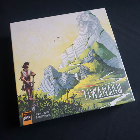 Image shows the front cover of the box of the Tiwanaku board game