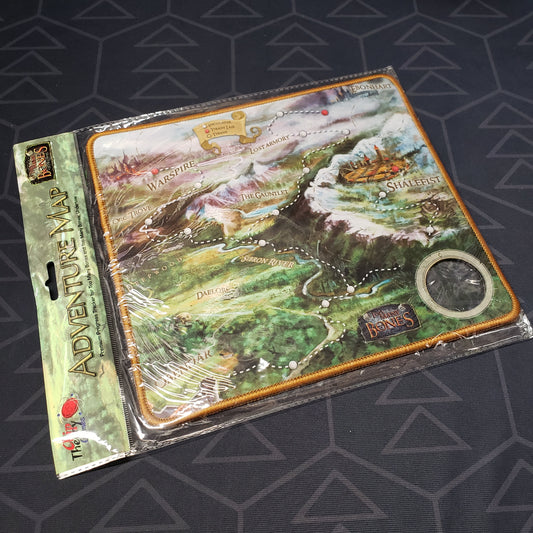 Image shows the neoprene Adventure Map 2.0 for the board game Too Many Bones in plastic packaging