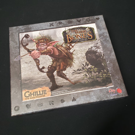 Image shows the front cover of the box for the Ghillie expansion from the board game Too Many Bones