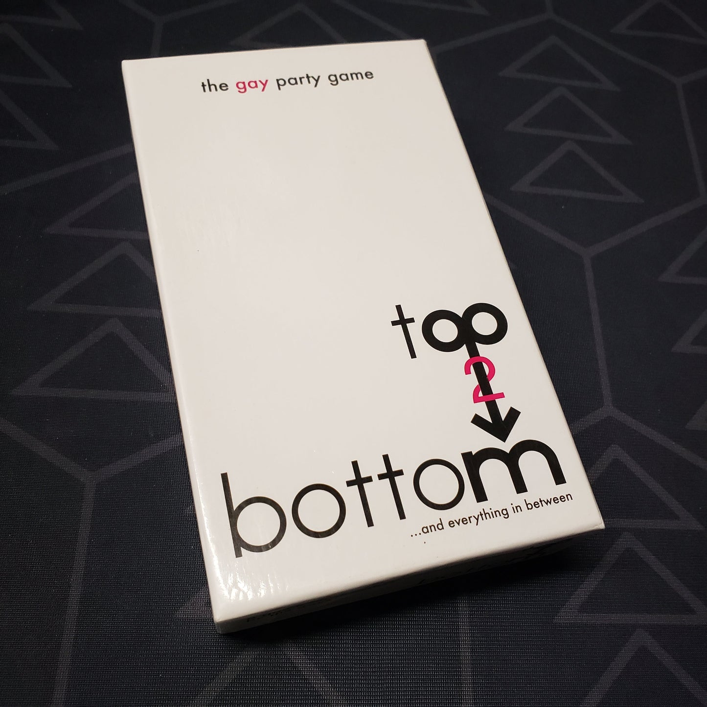 Image shows the front cover of the box for the Top2Bottom card game