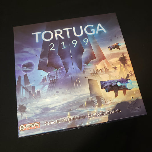 Image shows the front cover of the box of the Tortuga 2199 board game