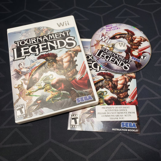 Image shows the case, manual and disc for the video game Tournament of Legends for Nintendo Wii