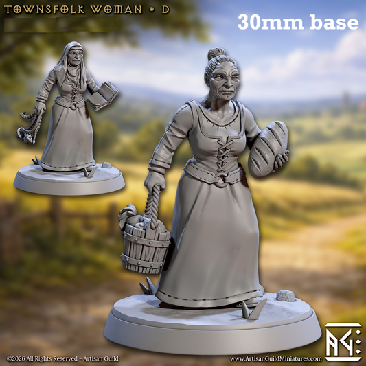 Image shows 3D renders of two sculpt options for a human villager gaming miniature.