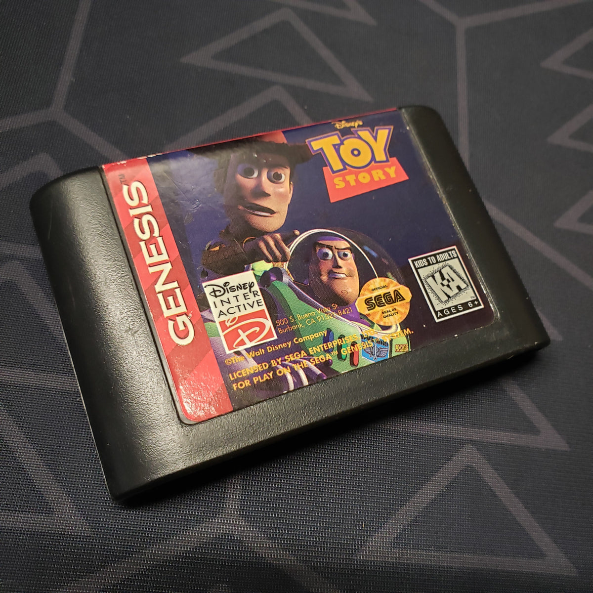Image shows the front of the cartridge for the video game Toy Story for Sega Genesis
