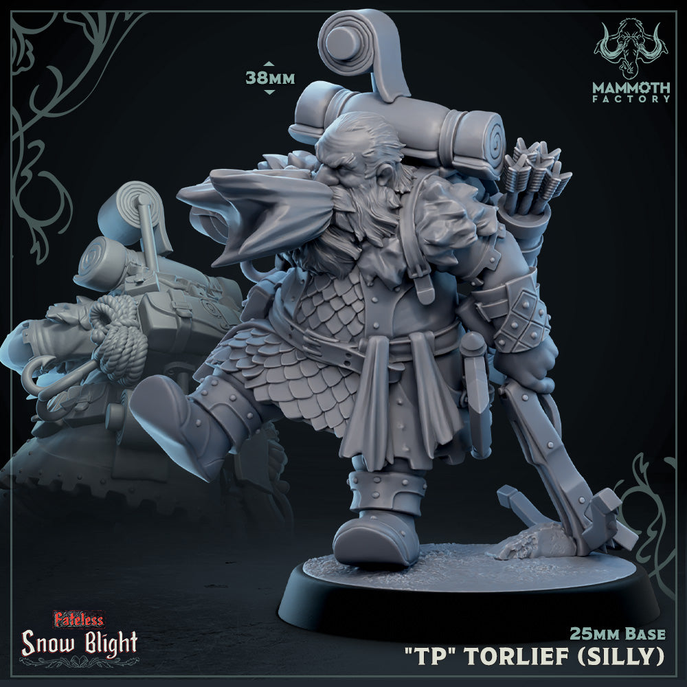 Image shows a 3D render of a dwarf fighter gaming miniature