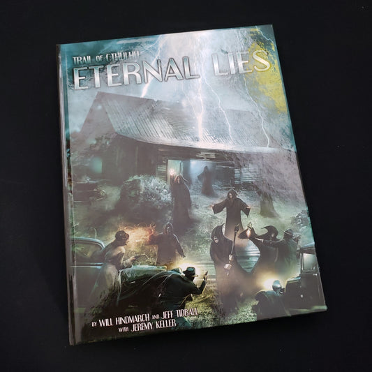 Image shows the front cover of the Trail of Cthulhu: Eternal Lies roleplaying game book