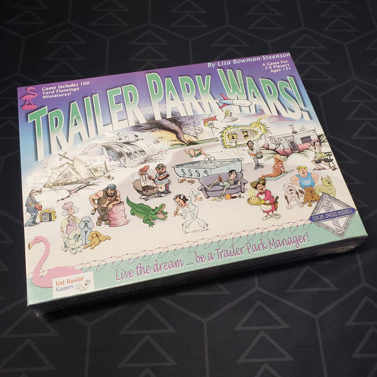 Image shows the front cover of the box of the Trailer Park Wars board game