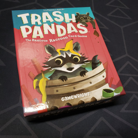 Image shows the front cover of the box for the Trash Pandas card game