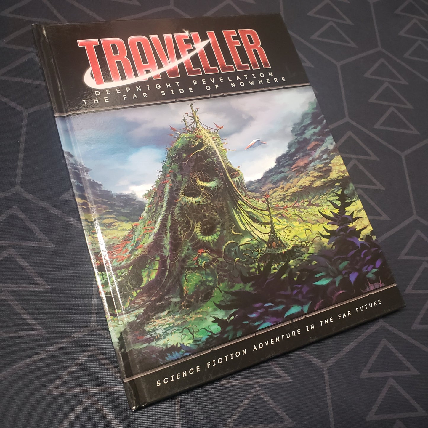 Image shows the front cover of the Deepnight Revelation: The Far Side of Nowhere book for the roleplaying game Traveller