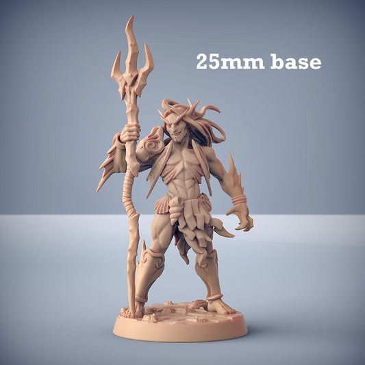 Image shows a 3D render of a merfolk warrior gaming miniature.