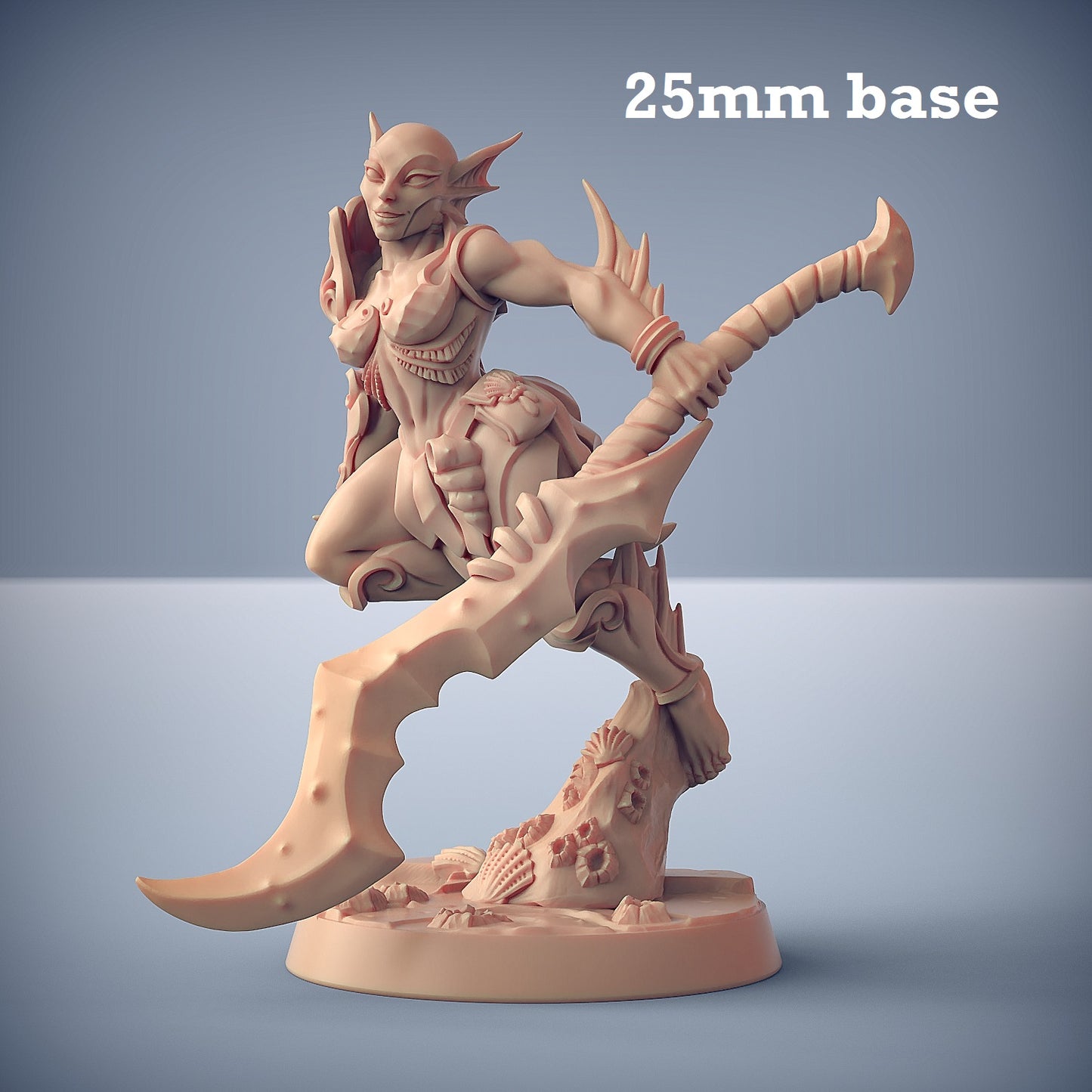 Image shows a 3D render of a merfolk warrior gaming miniature.