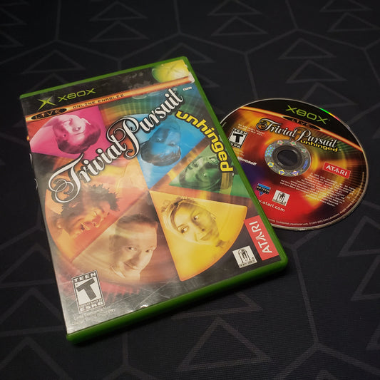 Image shows the case and disc for the video game Trivial Pursuit: Unhinged for the original Xbox