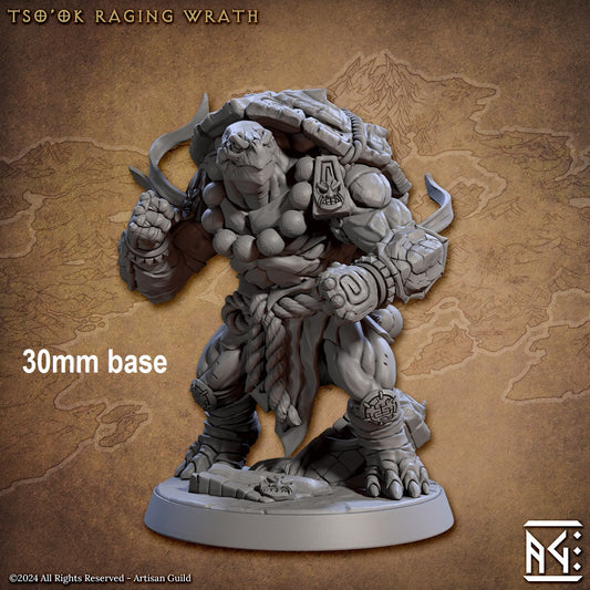Image shows an 3D render of a turtle warrior monk gaming miniature