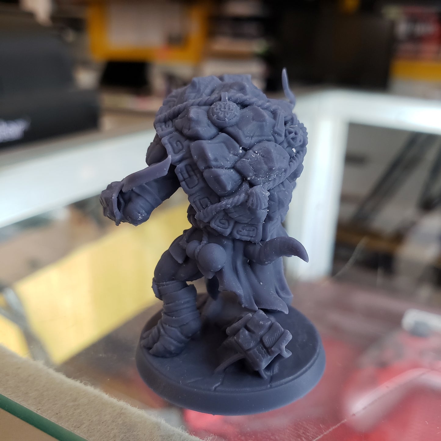 Image shows an example of a 3D printed turtle monk gaming miniature printed in-house at All Systems Go