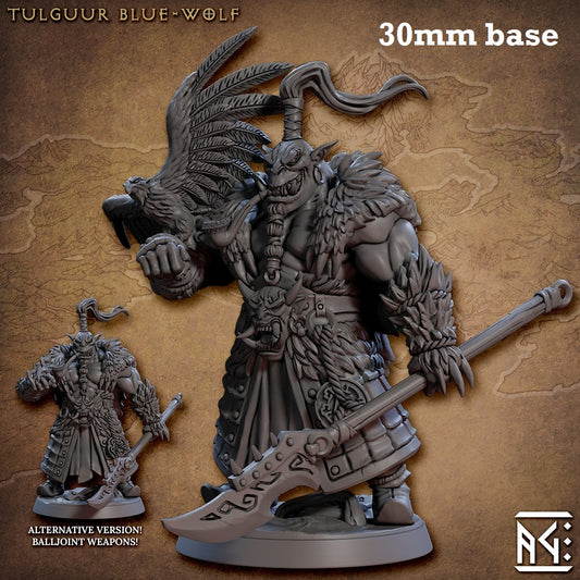 Image shows a 3D render of an orc shaman gaming miniature.