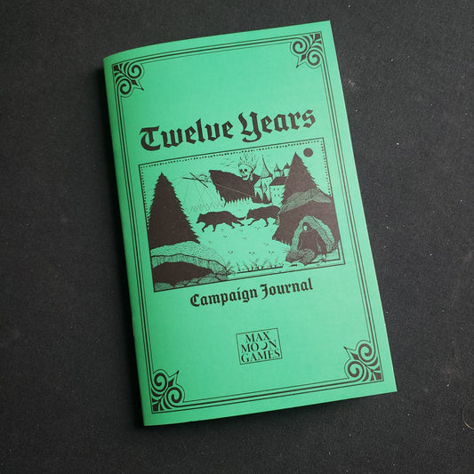 Image shows the front cover of the Campaign Journal for the Twelve Years roleplaying game