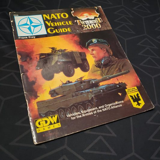 Image shows the front cover of the NATO Vehicle Guide book for the roleplaying game Twilight 2000 1E