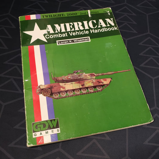 Image shows the front cover of the American Combat Vehicle Handbook for the Twilight: 2000 roleplaying game