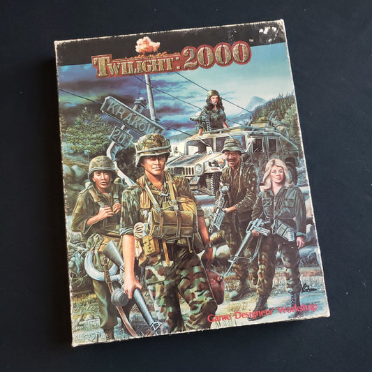 Image shows the front cover of the first edition box set for the Twilight: 2000 roleplaying game