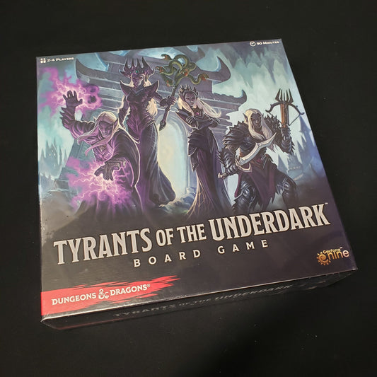 Image shows the front cover of the box of the Tyrants of the Underdark board game