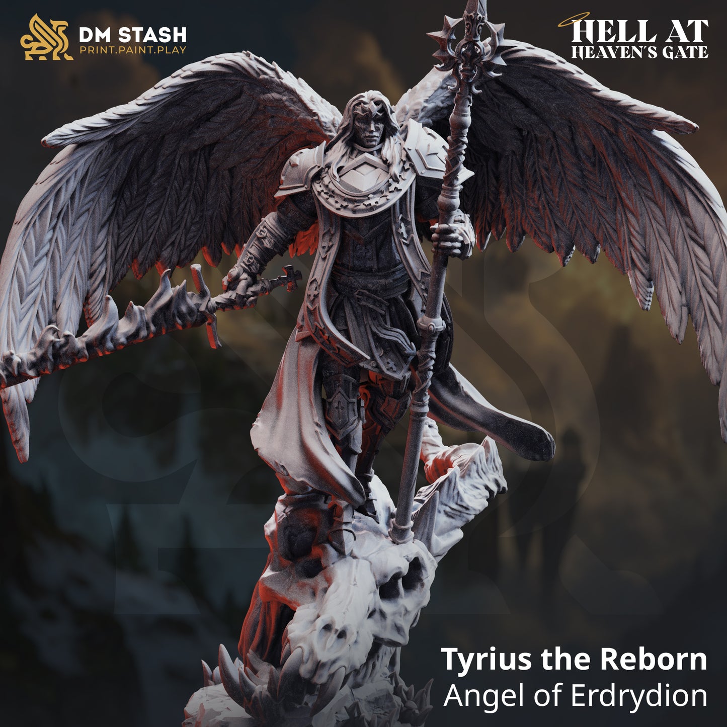 Image shows a 3D render of a angel warrior gaming miniature.