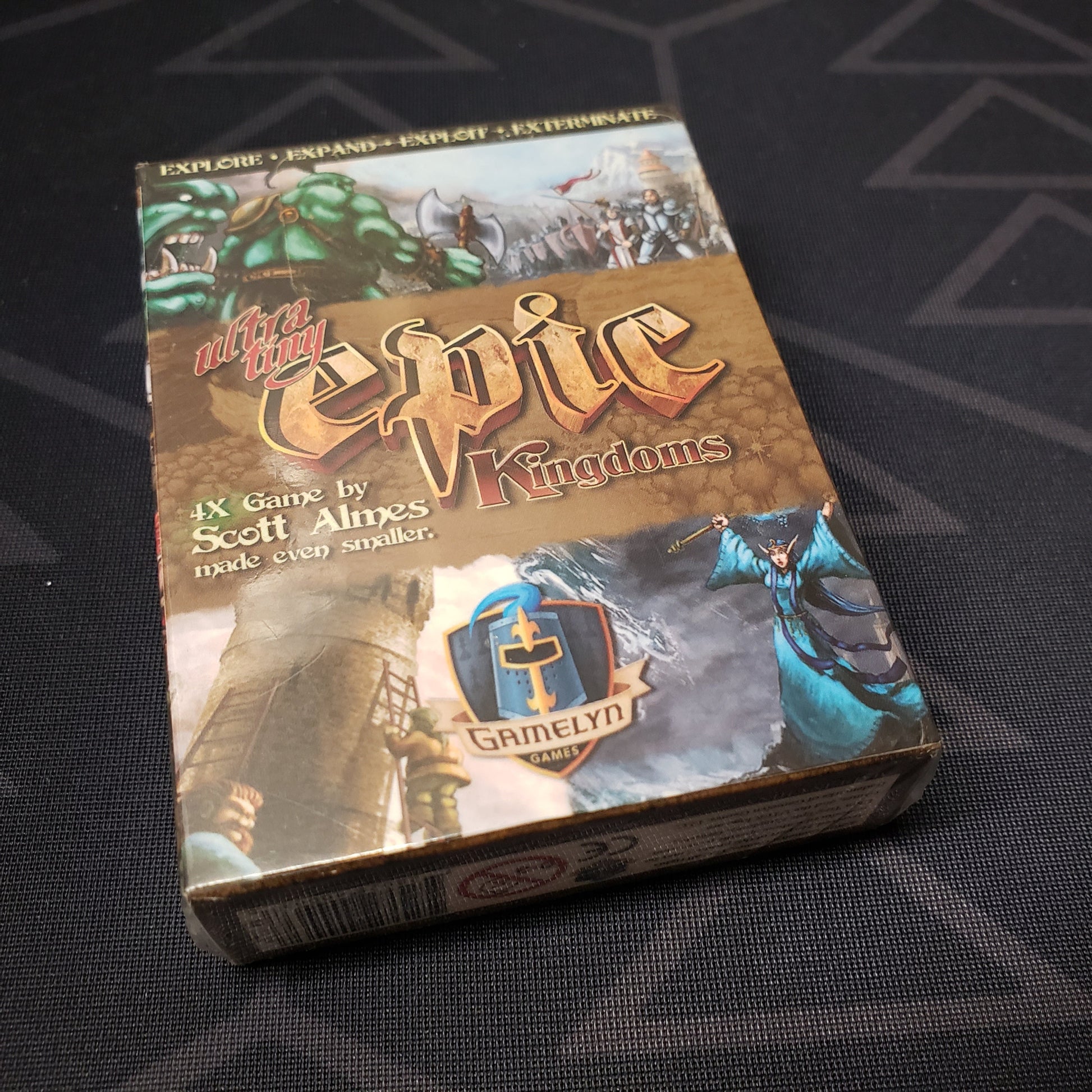 Image shows the box of the board game Ultra Tiny Epic Kingdoms