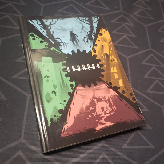 Image shows the front cover of the 2020 revised core rulebook for the roleplaying game Unbound