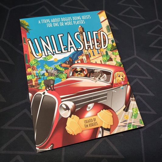 Image shows the front cover of the Unleashed roleplaying game book
