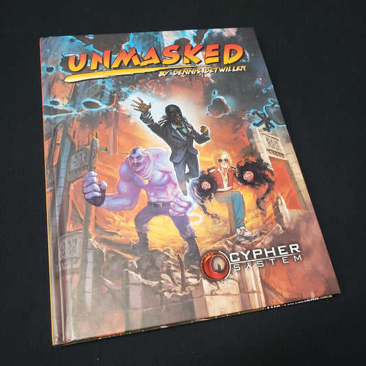 Image shows the front cover of the Unmasked roleplaying game book