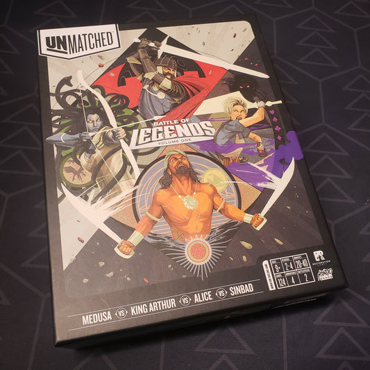 Image shows the front cover of the box for the Unmatched: Battle of Legends - Volume 1 board game