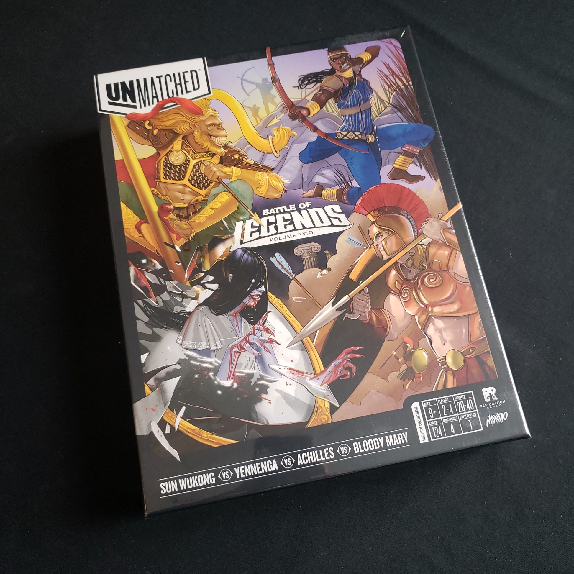 Image shows the front cover of the box of the Unmatched: Battle of Legends Volume 2 board game