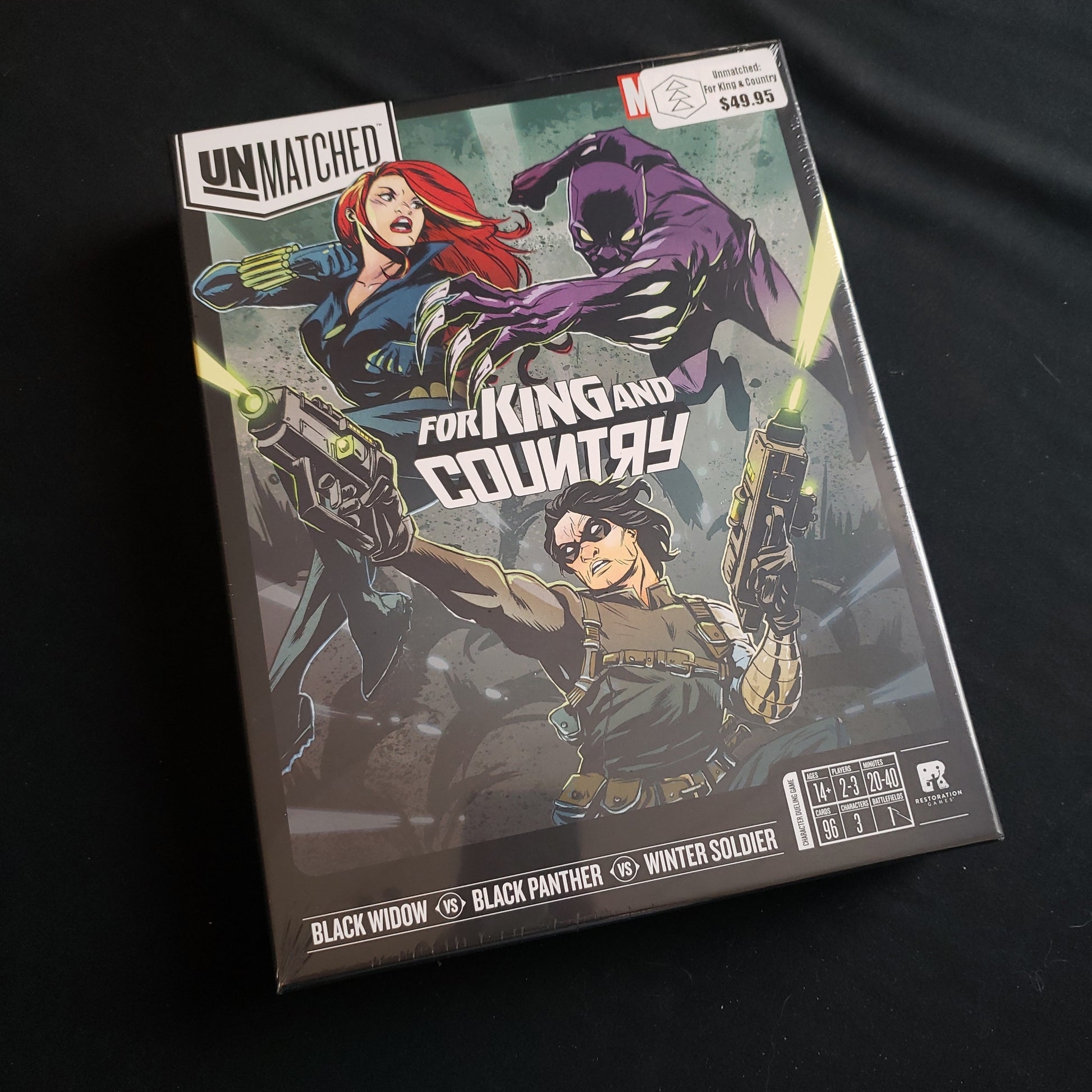 Image shows the front cover of the box of the Unmatched: For King and Country board game