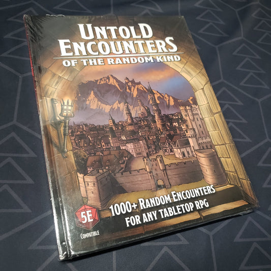 Image shows the front cover of the Untold Encounters of the Random Kind (5E) roleplaying game book