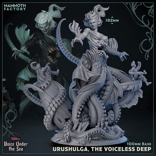 Image shows a 3D render of a huge sea witch gaming miniature.