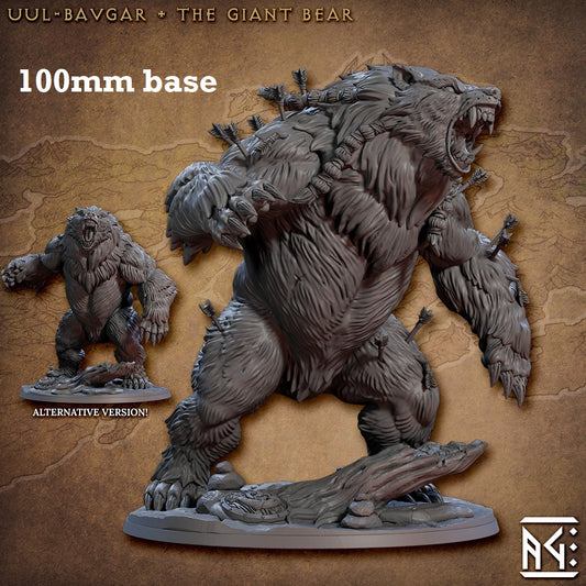 Image shows 3D renders of two sculpt options for a giant bear gaming miniature.