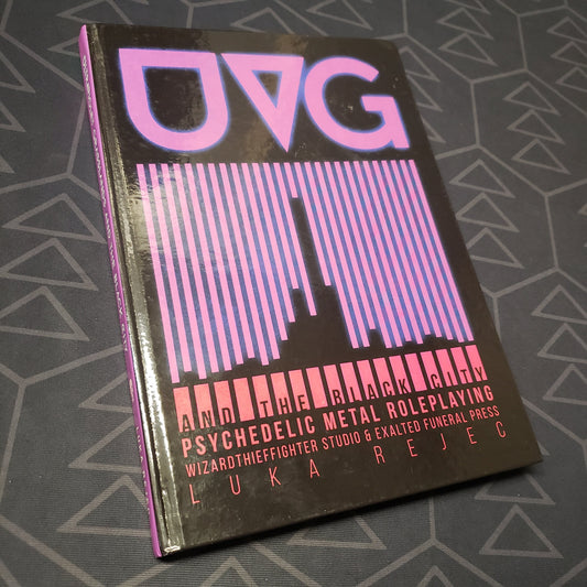 Image shows the front cover of the UVG and the Black City roleplaying game book