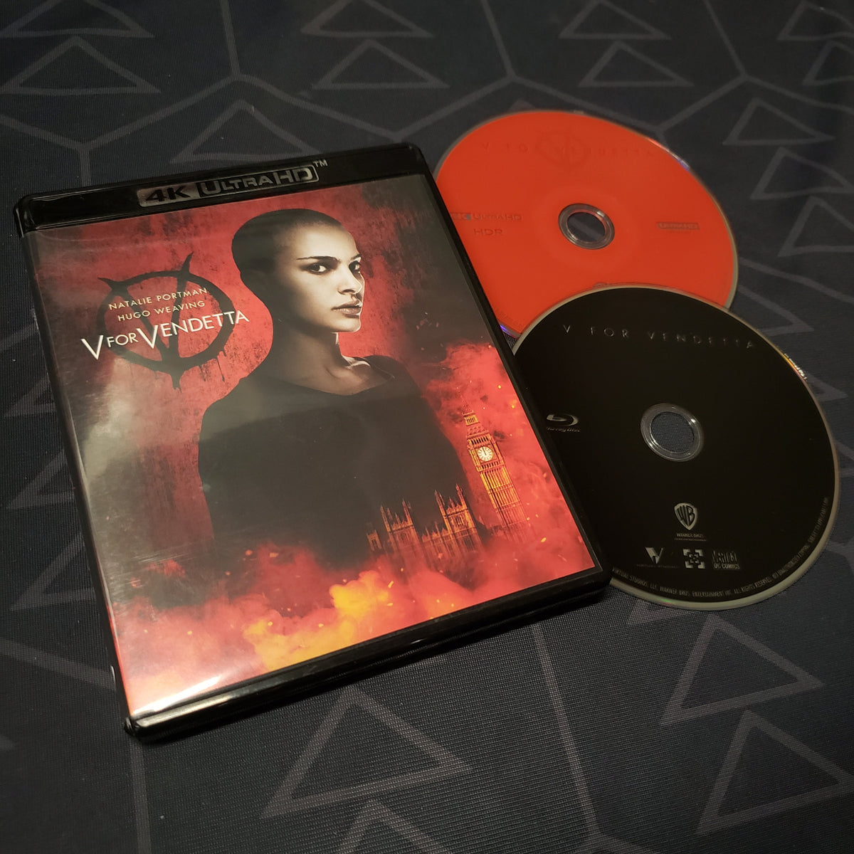 Image shows the case & two discs for the movie V for Vendetta on 4K UHD & Blu-Ray