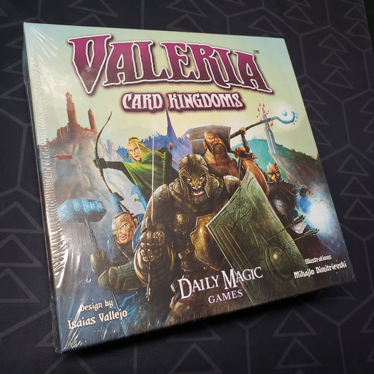 Image shows the front cover of the box for the Valeria: Card Kingdoms card game