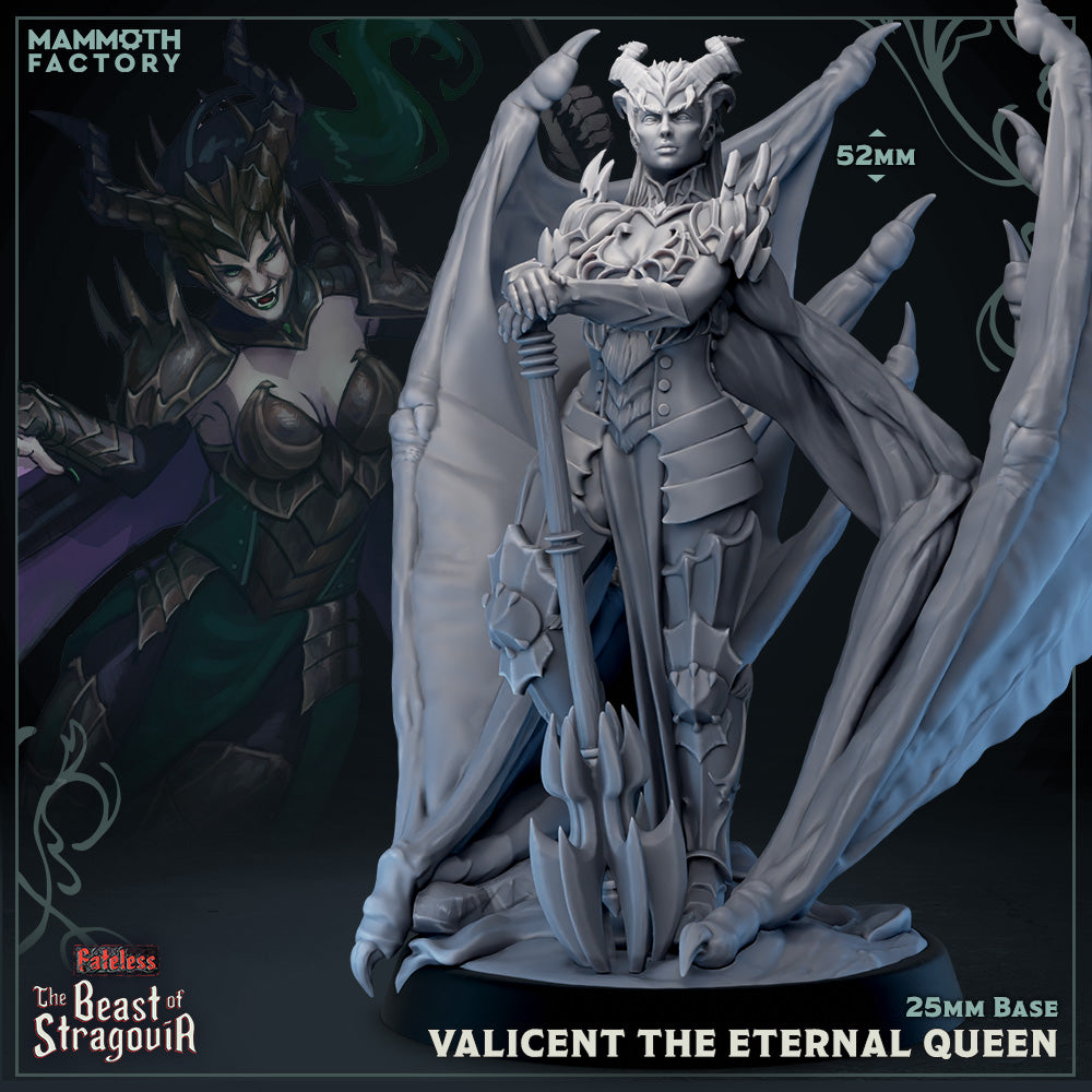 Image shows a 3D render of a winged tiefling noble gaming miniature.