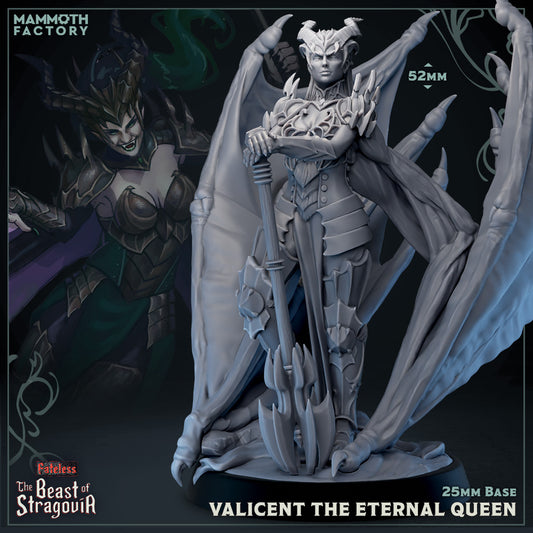Image shows a 3D render of a winged tiefling noble gaming miniature.