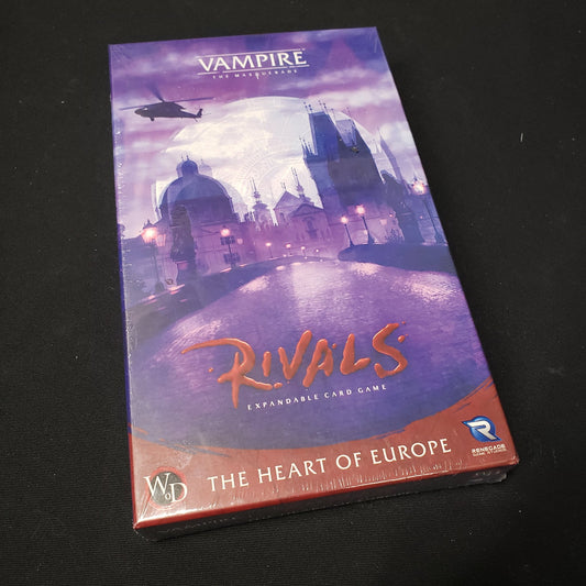 Image shows the front cover of the box of the Heart of Europe expansion for the Vampire: The Masquerade - Rivals card game