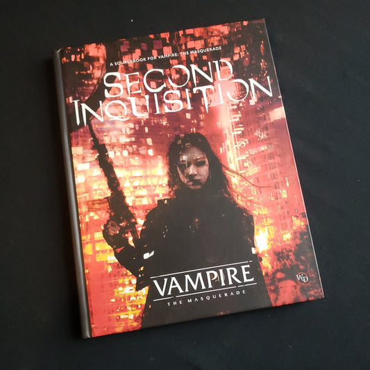 Image shows the front cover of the Second Inquisition book for the Vampire: The Masquerade roleplaying game