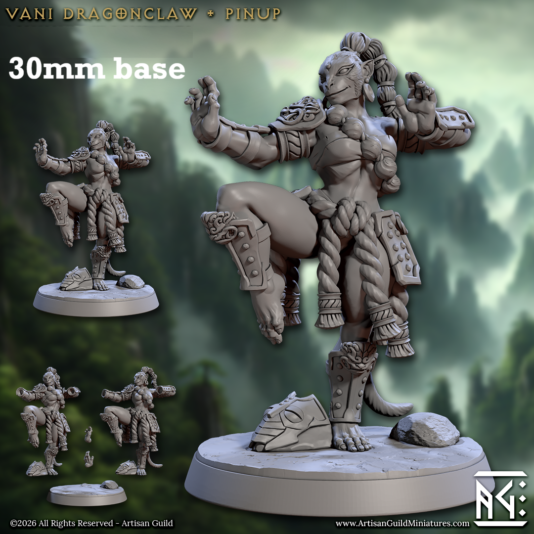 Image shows 3D renders of two sculpt options for a simian monk gaming miniature.
