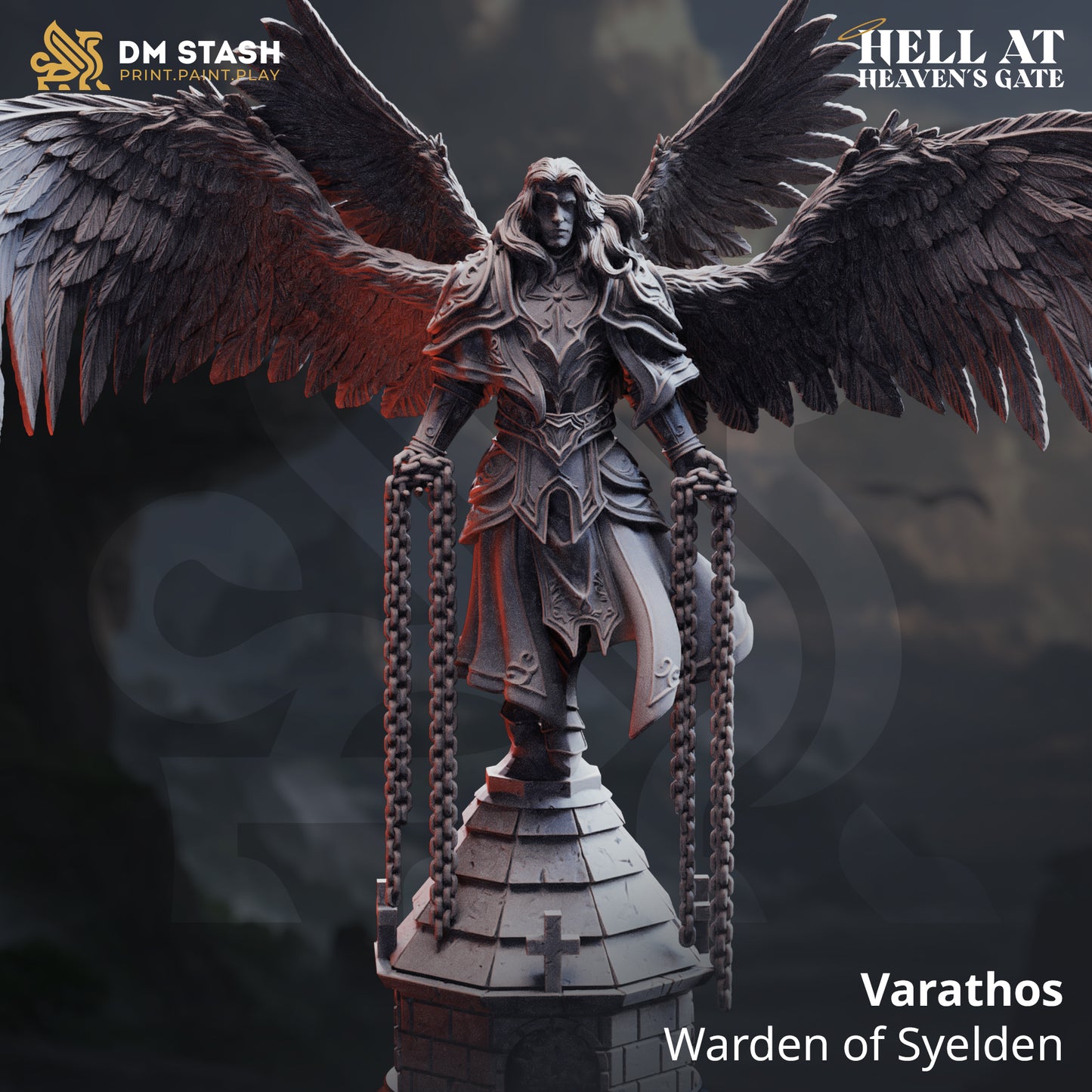 Image shows a 3D render of a angel justicar gaming miniature.