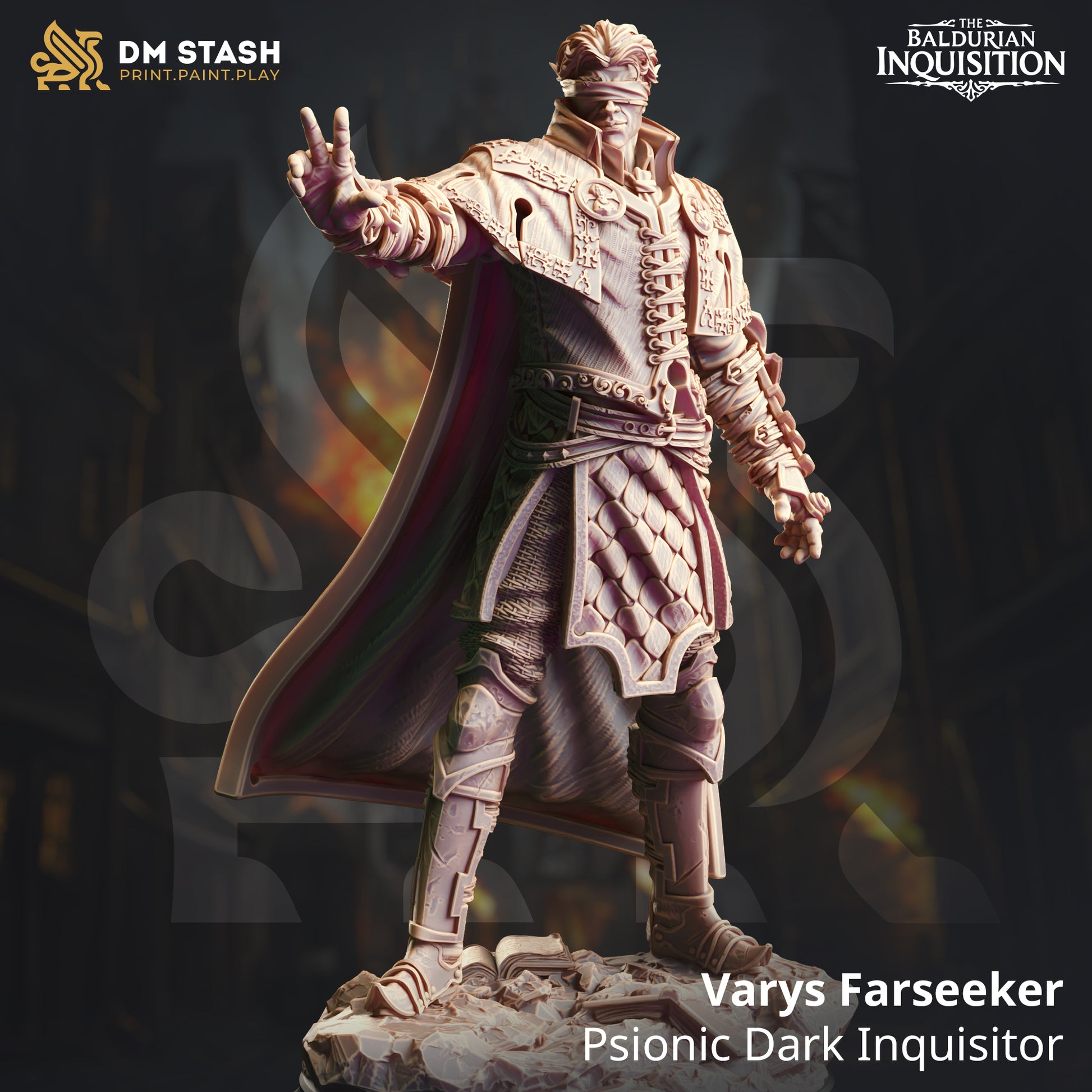 Image shows a 3D render of a half-elf clairvoyant gaming miniature.