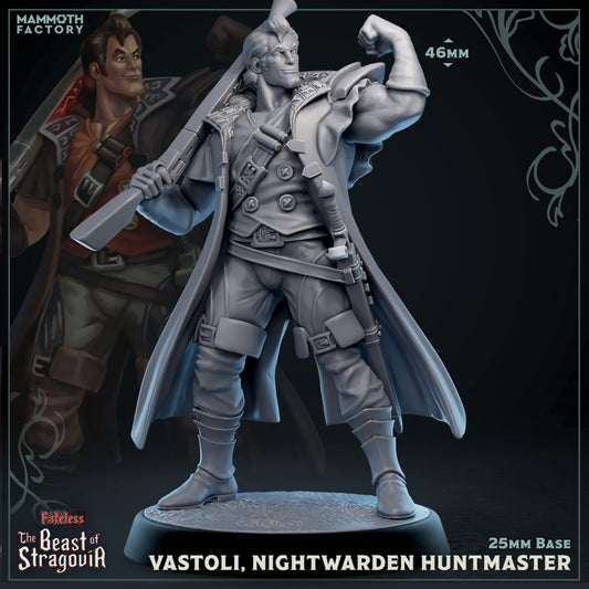 Image shows a 3D render of a human hunter gaming miniature.