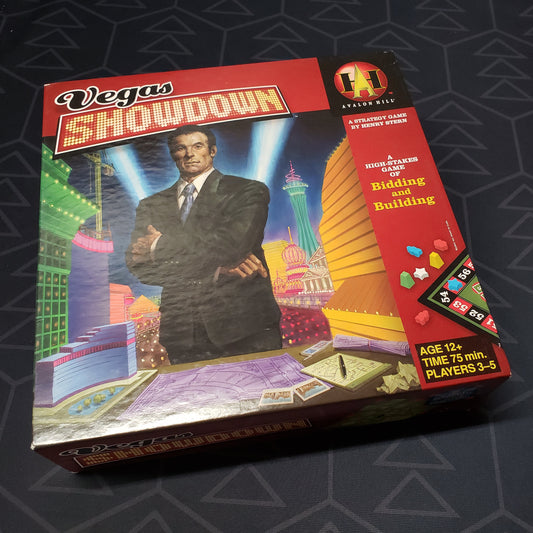 Image shows the front cover of the box of the Vegas Showdown board game