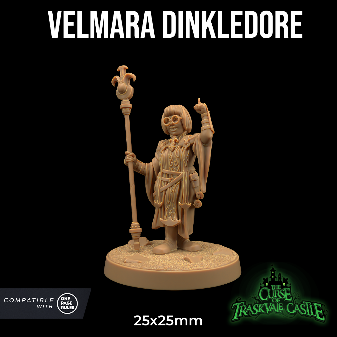 Image shows 3D render of a dwarf wizard gaming miniature