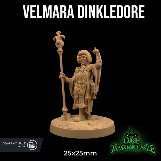 Image shows 3D render of a dwarf wizard gaming miniature